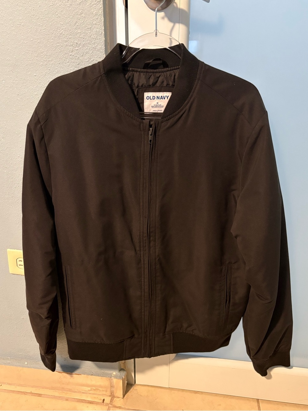 Old Navy Men’s Black Bomber Jacket - Classic Zip Front